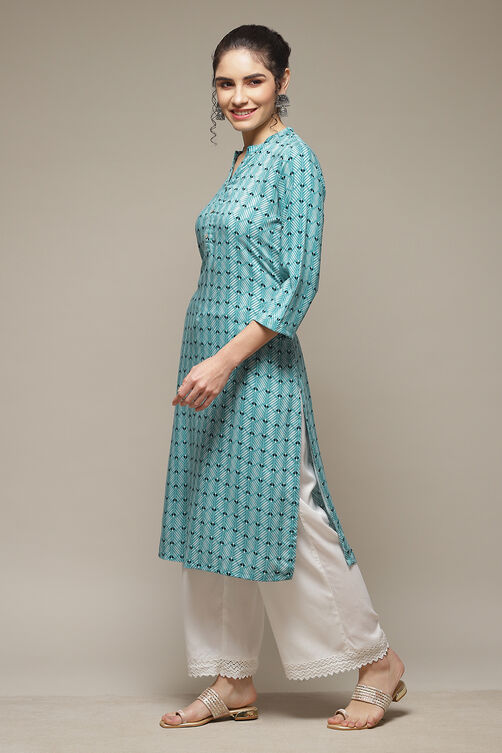 Green LIVA Straight Kurta image number 3